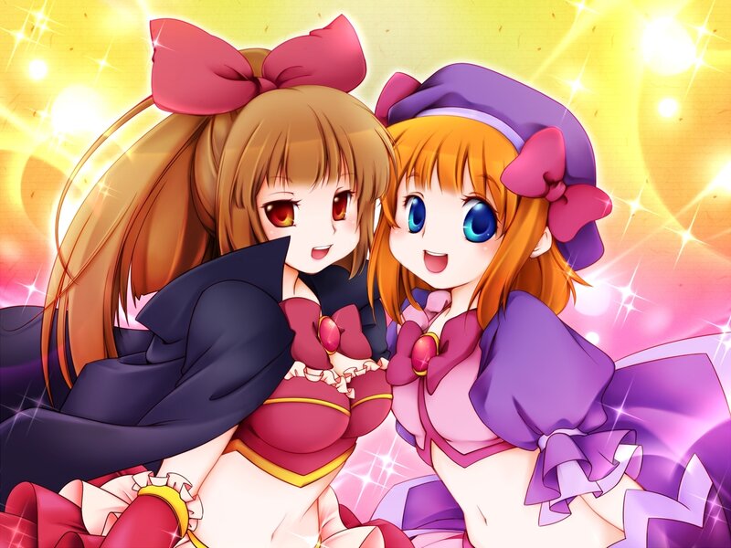 Two Anime Girls Hugging — Purple, Joyful, Bows