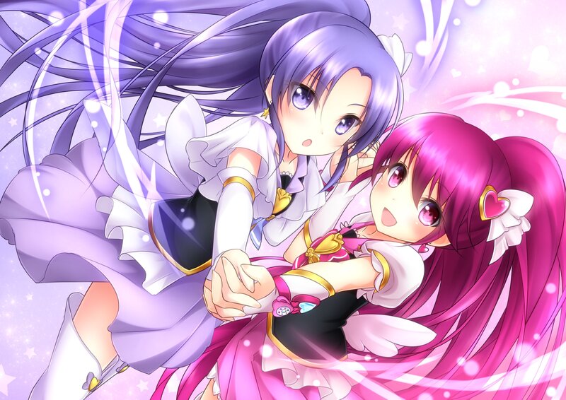 Two Anime Girls Hugging — Purple, Joyful, Magic