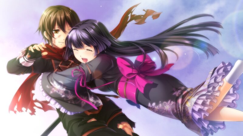 Two Anime Girls Hugging — Purple, Joyful