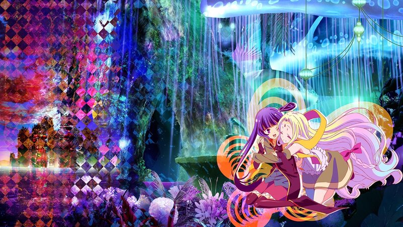 Two Anime Girls Hugging — Purple, Magical, Night
