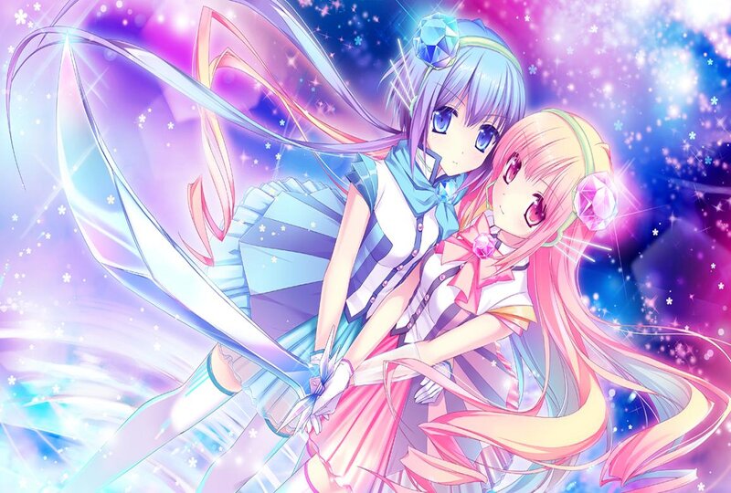 Two Anime Girls Hugging — Purple, Magical