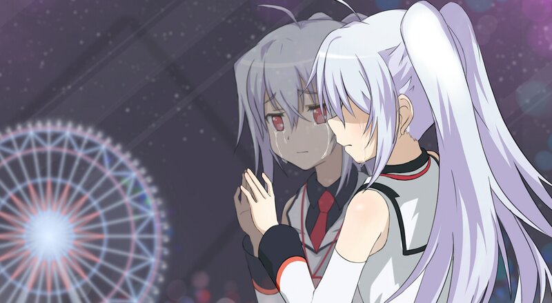Two Anime Girls Hugging — Purple, Melancholic