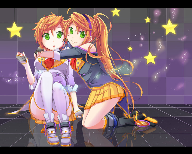 Two Anime Girls Hugging — Purple, Playful, Night, Stars