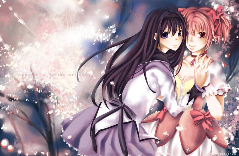 Two Anime Girls Hugging — Purple, Serene, Spring