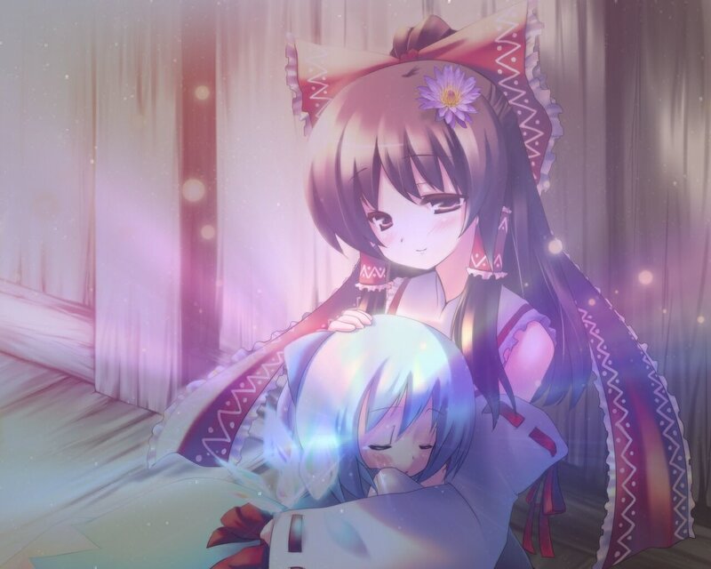 Two Anime Girls Hugging — Purple, Serene