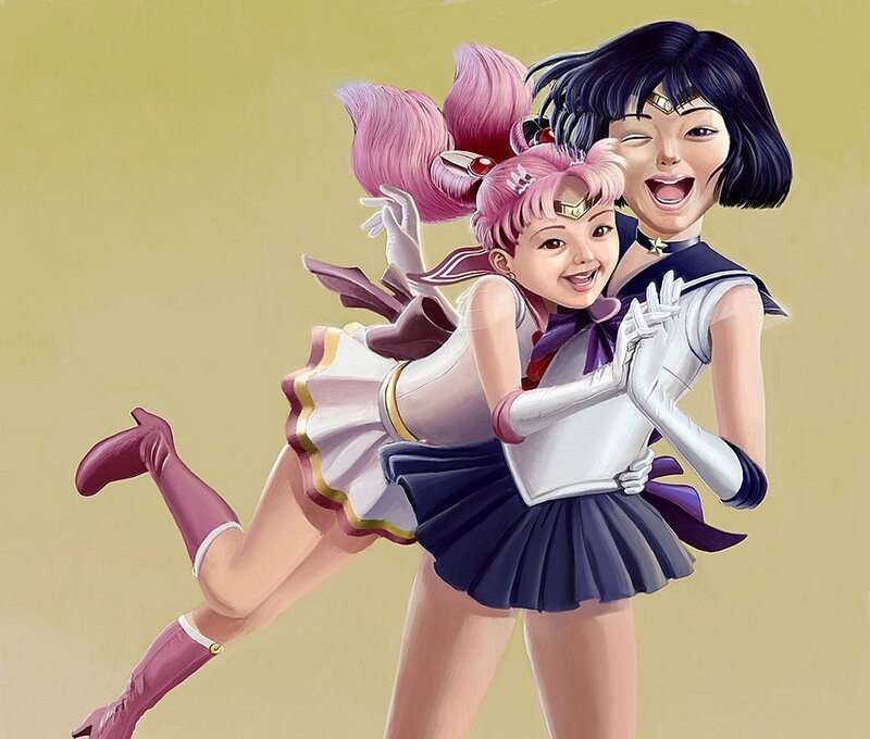 Two Anime Girls Hugging — Purple