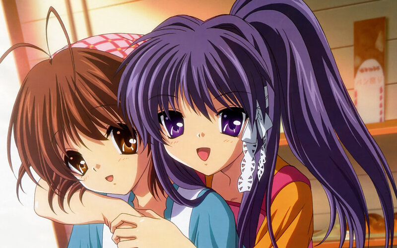 Two Anime Girls Hugging — Purple, Warm