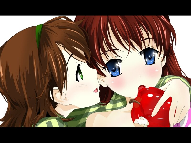 Two Anime Girls Hugging — Red, Affectionate