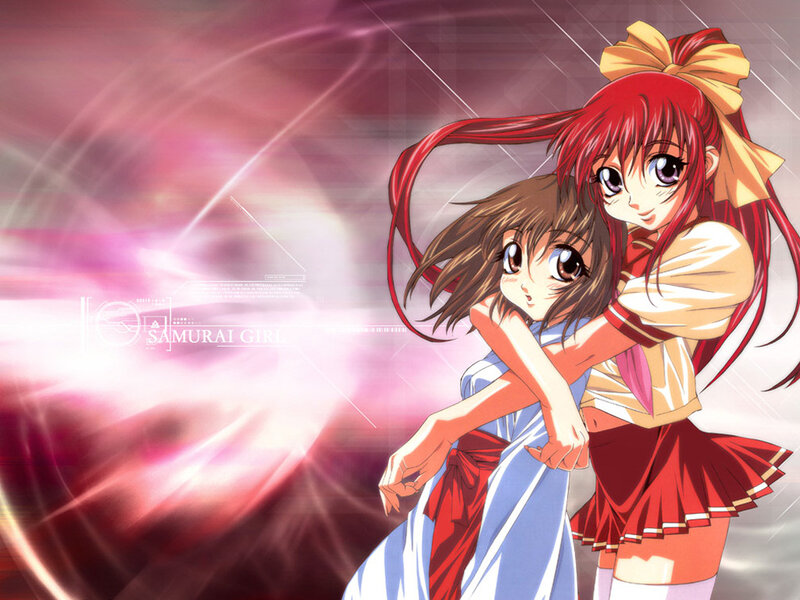 Two Anime Girls Hugging — Red, Dramatic, Bows