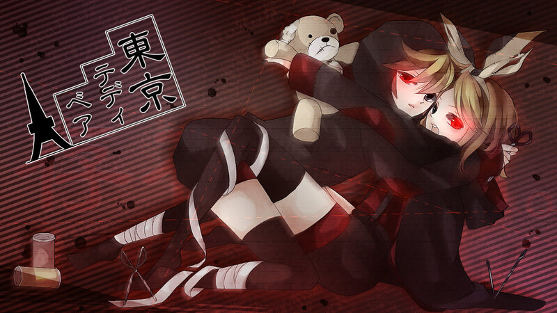 Two Anime Girls Hugging — Red, Dramatic, Digital Art