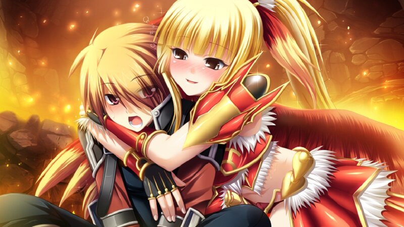 Two Anime Girls Hugging — Red, Dramatic, Hug