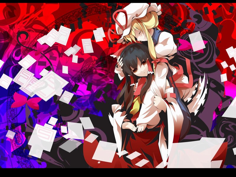 Two Anime Girls Hugging — Red, Dramatic