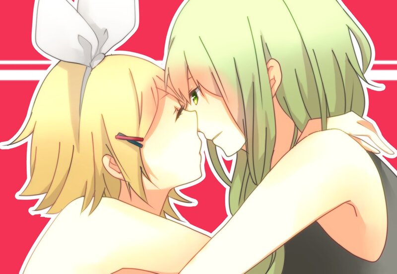 Two Anime Girls Hugging — Red, Intimate, Hug