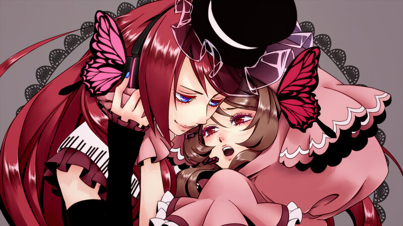 Two Anime Girls Hugging — Red, Intimate
