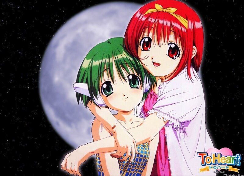 Two Anime Girls Hugging — Red, Serene
