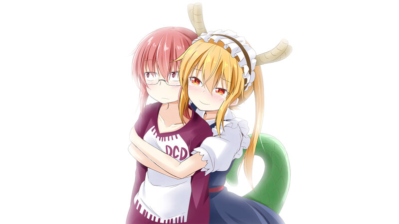 Two Anime Girls Hugging — White, Affectionate, Glasses