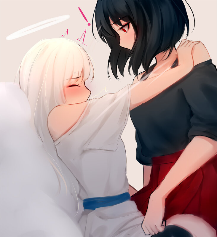Two Anime Girls Hugging — White, Affectionate, Hug, Blush