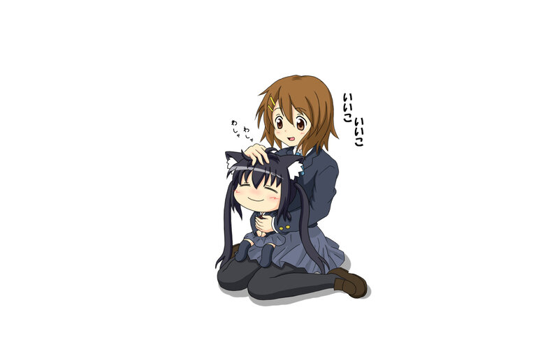 Two Anime Girls Hugging — White, Affectionate, School Uniform, Cat Ears