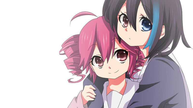 Two Anime Girls Hugging — White, Affectionate, School Uniform