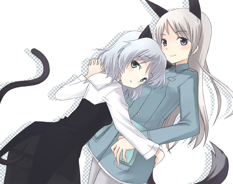 Two Anime Girls Hugging — White, Affectionate