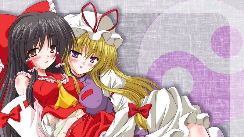 Two Anime Girls Hugging — White, Calm, Red