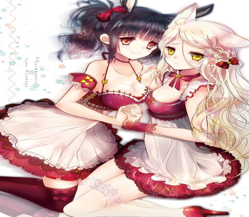 Two Anime Girls Hugging — White, Cute