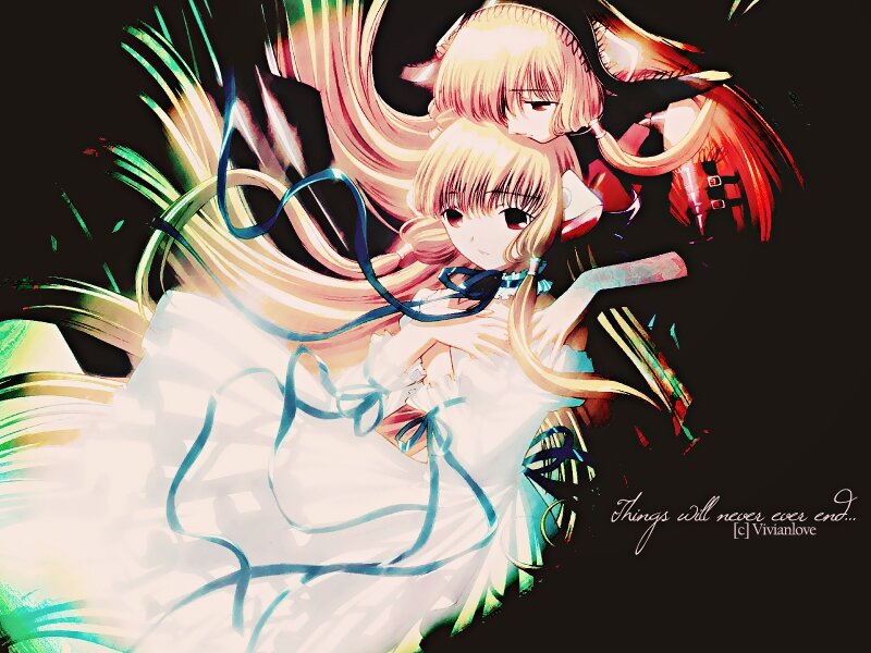 Two Anime Girls Hugging — White, Dramatic, Long Hair