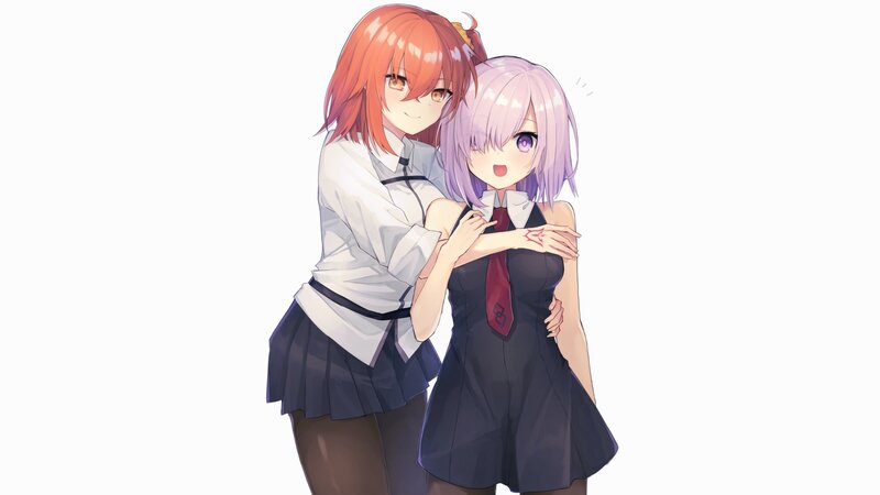 Two Anime Girls Hugging — White, Friendly, School Uniforms