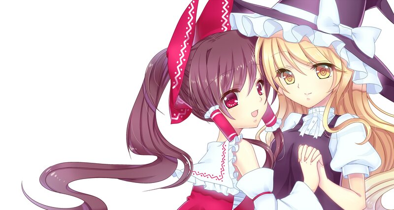 Two Anime Girls Hugging — White, Friendly, Witch Hats