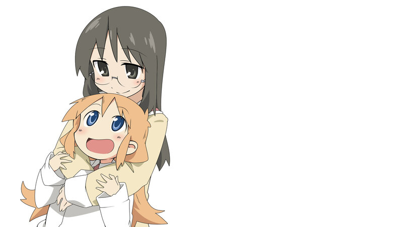 Two Anime Girls Hugging — White, Happy, Hug