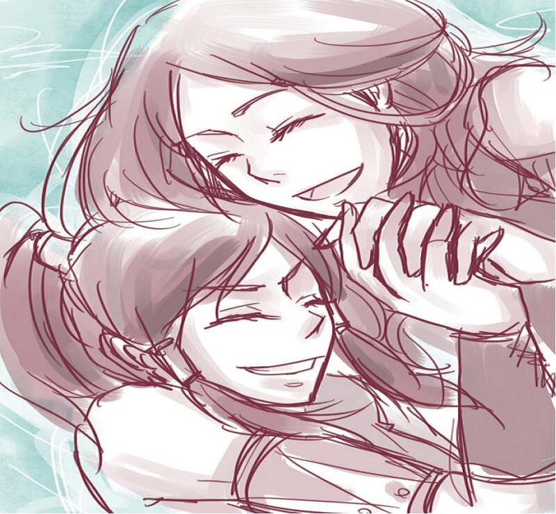 Two Anime Girls Hugging — White, Happy, Manga