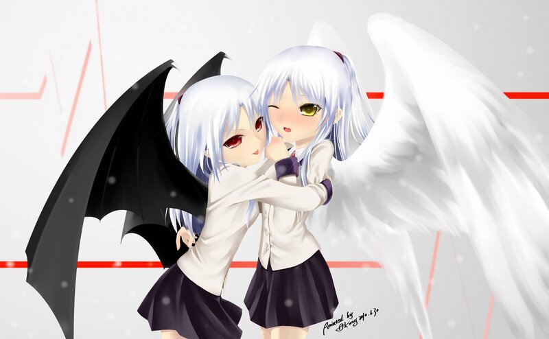 Two Anime Girls Hugging — White, Peaceful