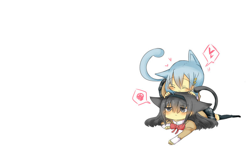 Two Anime Girls Hugging — White, Playful, Cat Ears