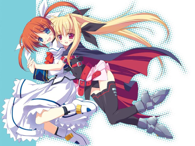 Two Anime Girls Hugging — White, Playful, Long Hair