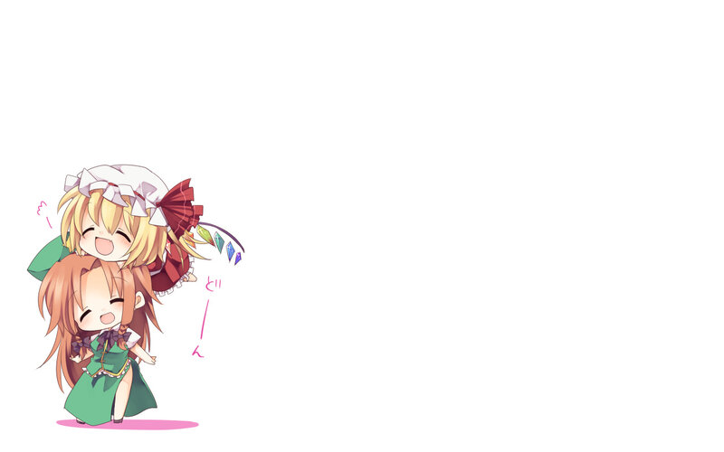 Two Anime Girls Hugging — White, Playful