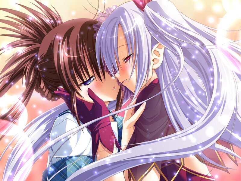 Two Anime Girls Hugging — White, Romantic
