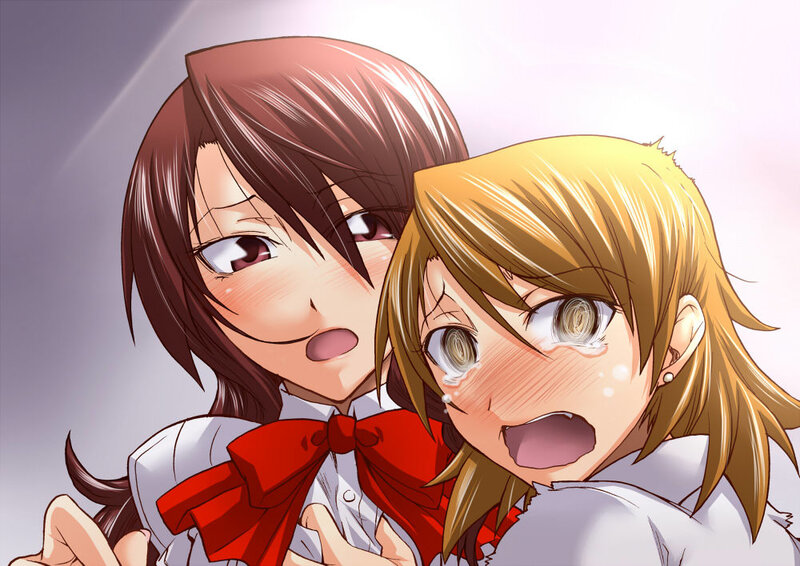 Two Anime Girls Hugging — White