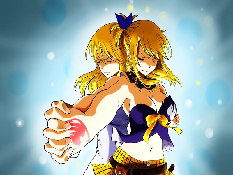 Two Anime Girls Hugging — Yellow, Calm, Fire Mark