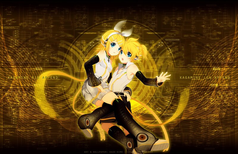 Two Anime Girls Hugging — Yellow, Dynamic