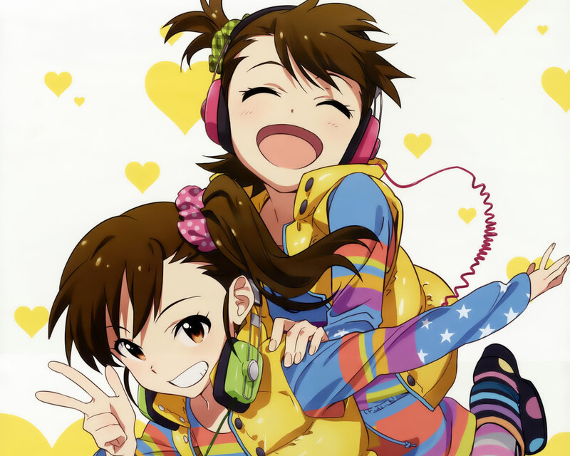 Two Anime Girls Hugging — Yellow, Happy, Playful