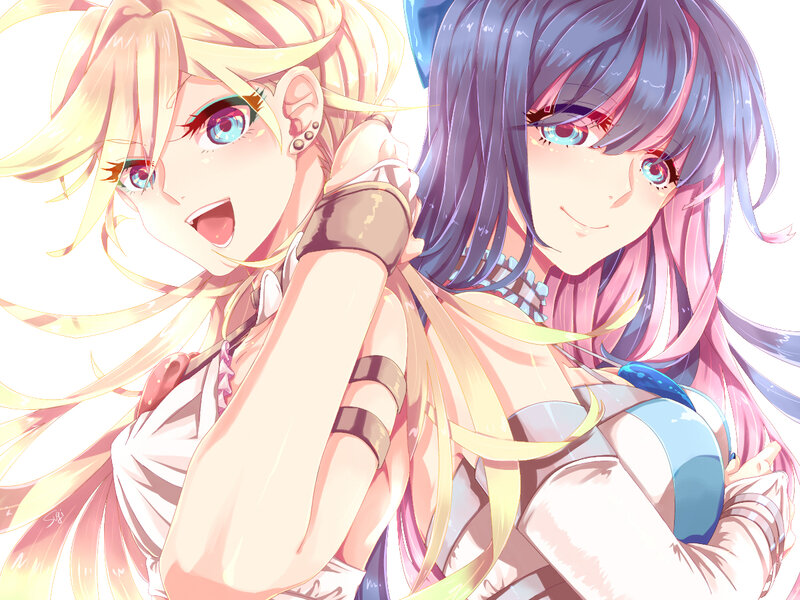 Two Anime Girls Hugging — Yellow, Happy