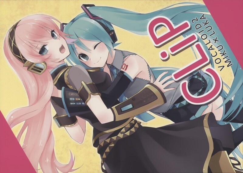 Two Anime Girls Hugging — Yellow, Playful, Headphones