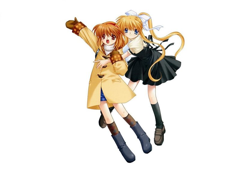Two Anime Girls Hugging — Yellow, Playful