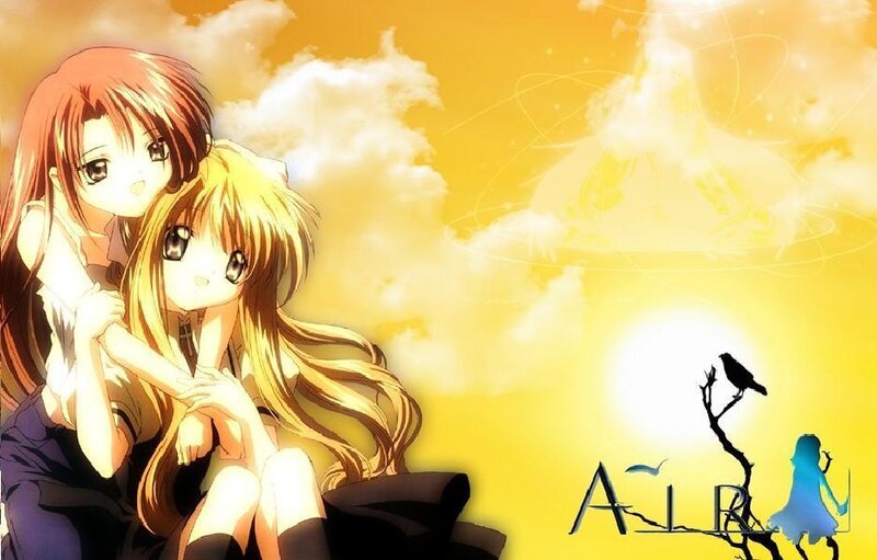 Two Anime Girls Hugging — Yellow, Serene