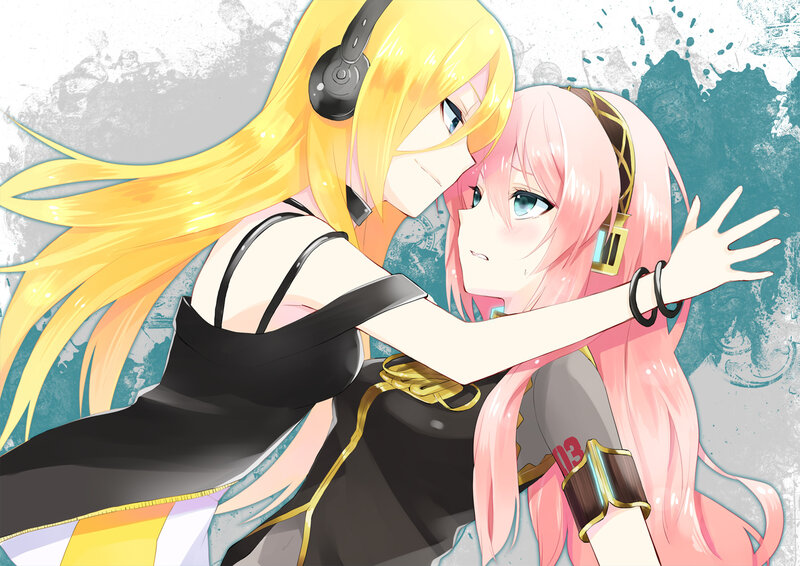 Two Anime Girls Hugging — Yellow