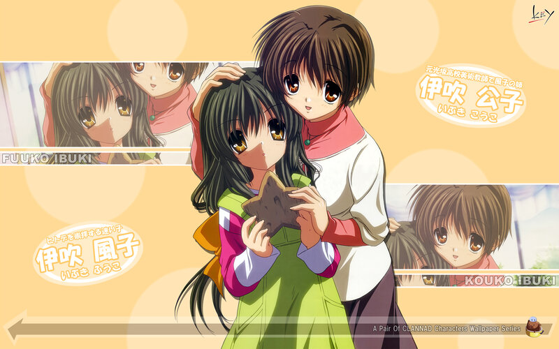 Two Anime Girls Hugging — Yellow, Warm, Text