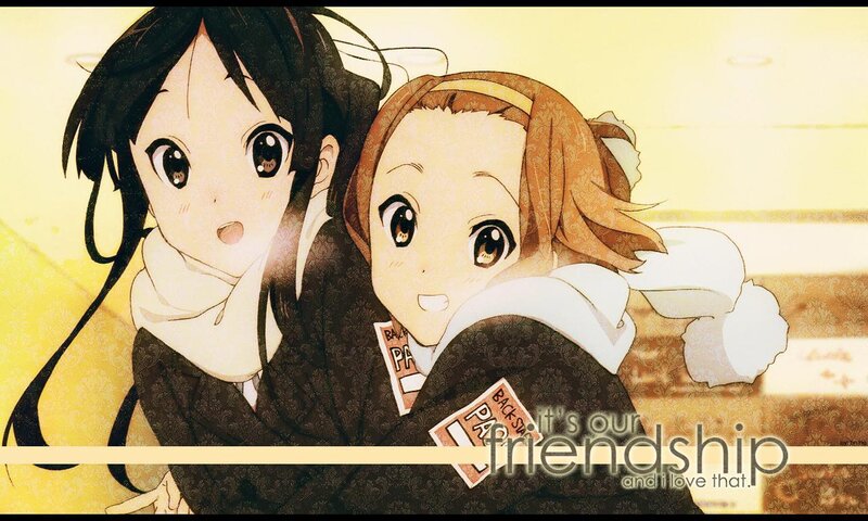 Two Anime Girls Hugging — Yellow, Warm