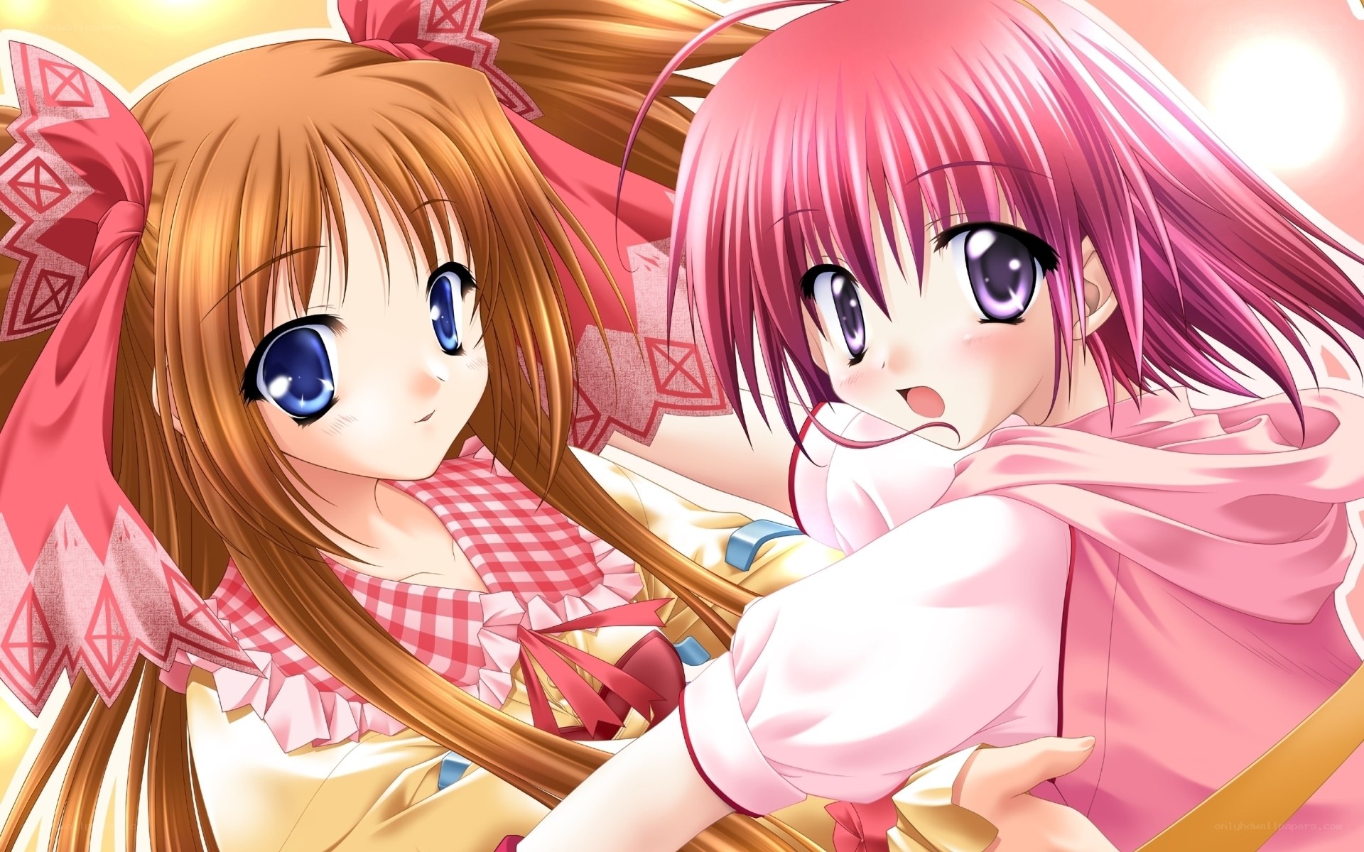 two anime girls hugging