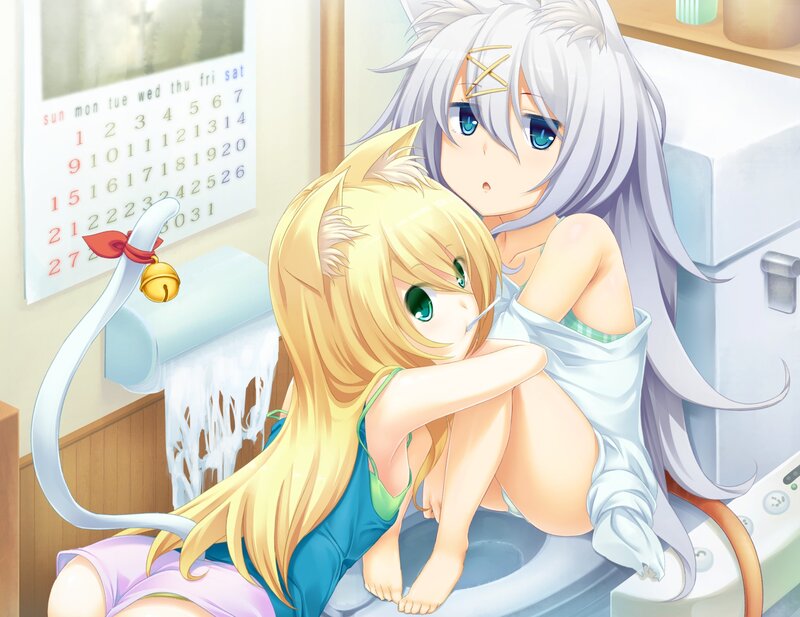 Two anime girls in a bathroom