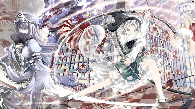Two anime girls in a battle scene